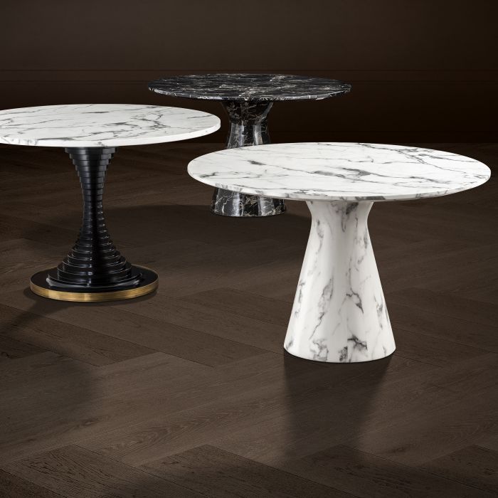 Table de salle à manger ronde en marbre noir Turner