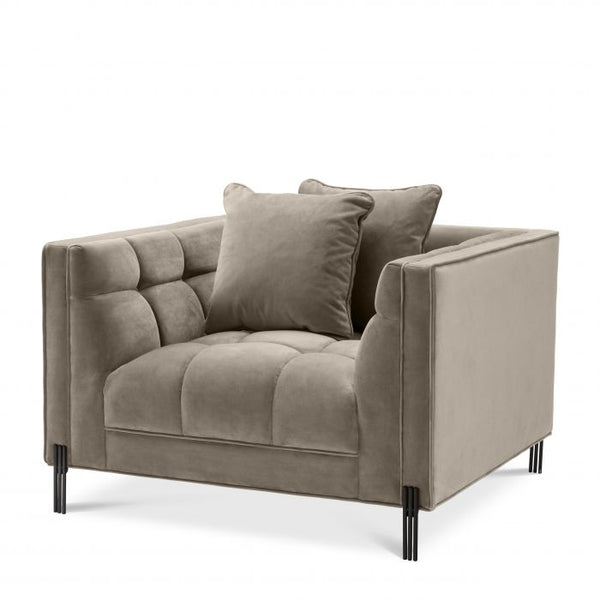 Fauteuil Sienna matelassé beige en velours