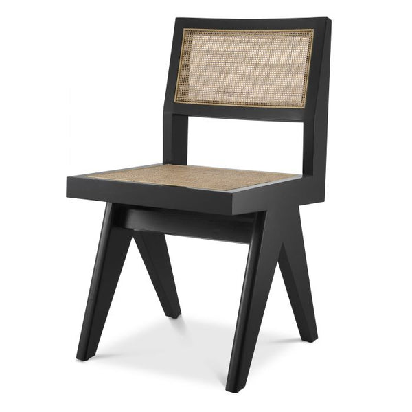 Chaise noire en bois et rotin Niclas