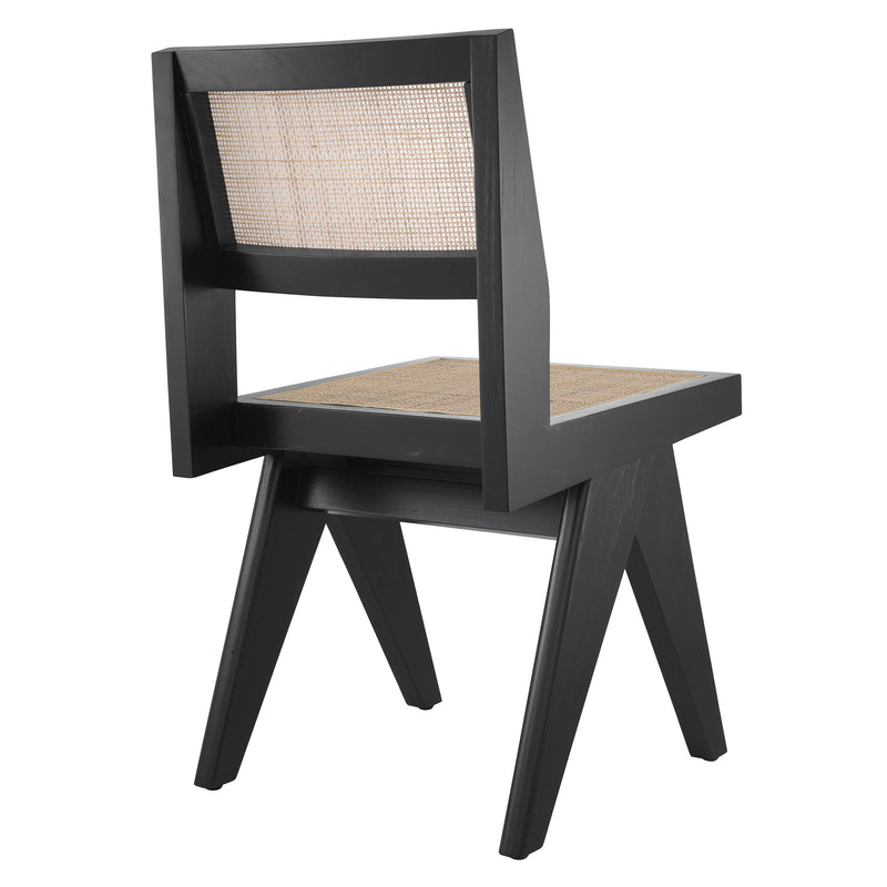 Chaise noire en bois et rotin Niclas